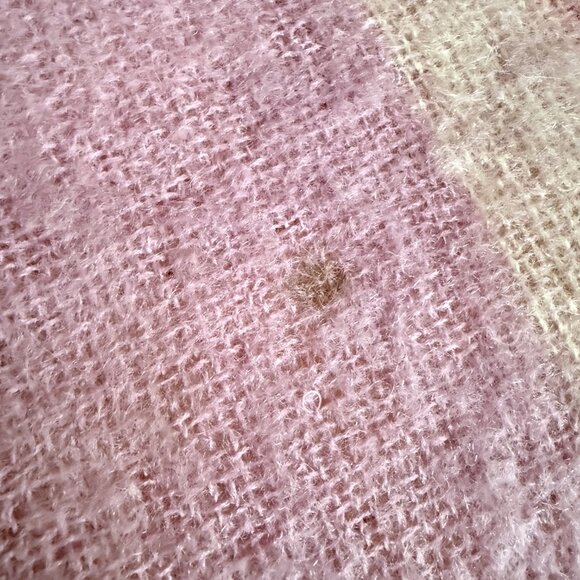 Vintage Mohair Wool Blend Blanket Pastel Plaid Fringe Purple Pink 48 x 64 - Picture 6 of 9